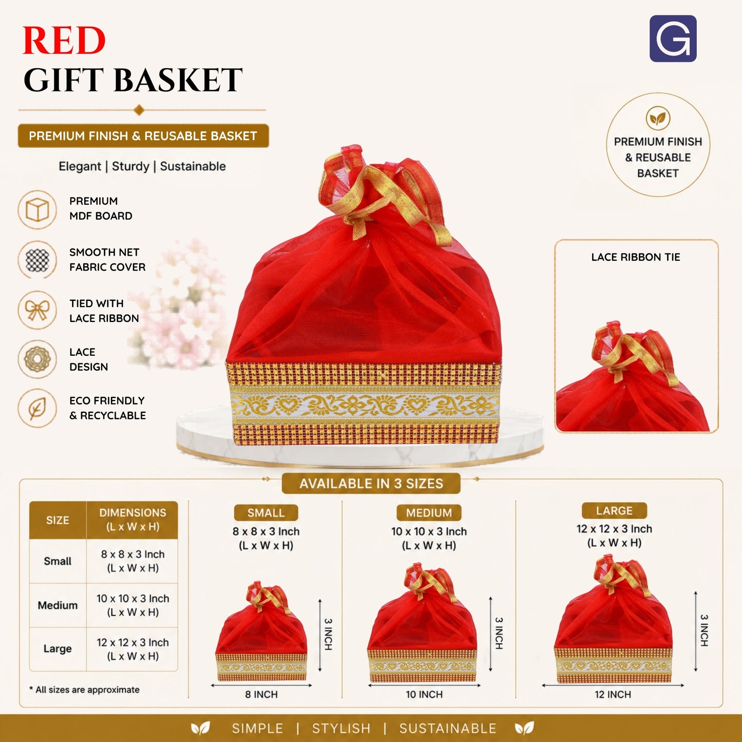 Red Gift Hamper Basket with Lace | Festive & Corporate Gift Packaging
