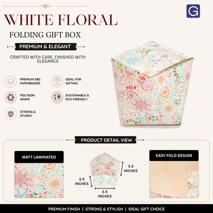 Polygon Shape Folding Box | White Floral Print Premium Gift Box