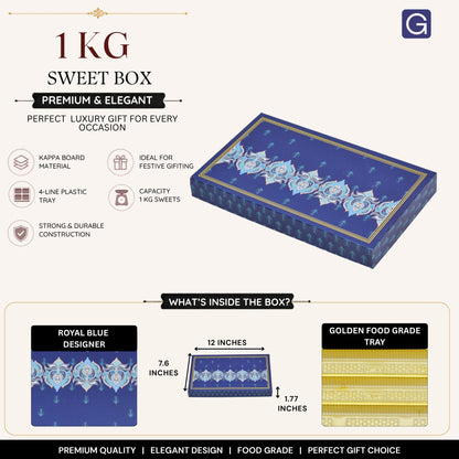 Royal Blue Designer Sweet Box | 1kg Premium Mithai Gift Packaging Box