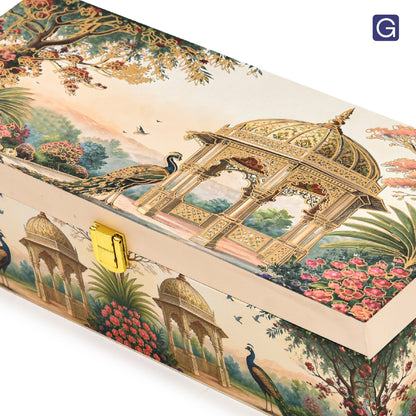 Royal Garden Print Wooden Gift Box with 3 Jars | Premium Dry Fruit Box