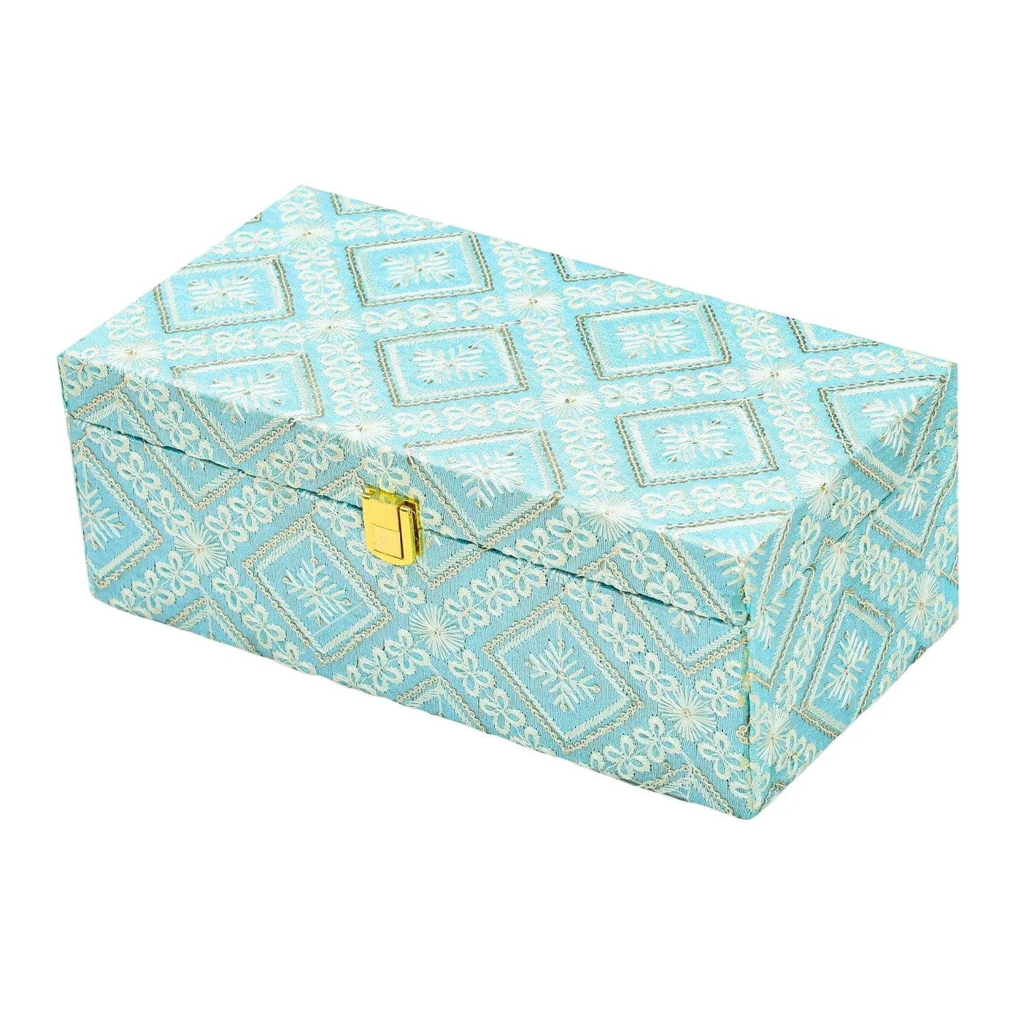 Premium Sky Blue Fabric Finish Empty Gift Box with Lock – 26 × 13 × 10 cm | Grownex Packaging | wooden box