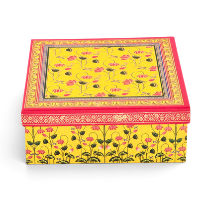 Floral Yellow Laddoo and Sweet Box 4 piece