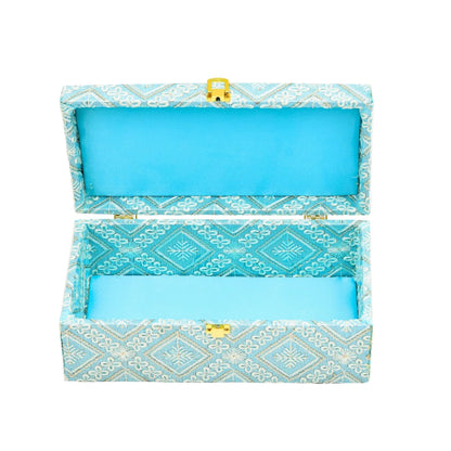Premium Sky Blue Fabric Finish Empty Gift Box with Lock – 26 × 13 × 10 cm | Grownex Packaging | wooden box
