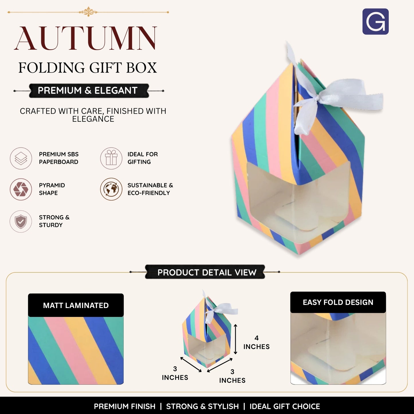 Pyramid Shape Folding Box | Autumn Print Gift Box