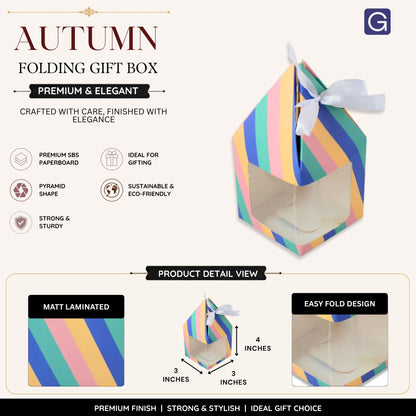 Pyramid Shape Folding Box | Autumn Print Gift Box