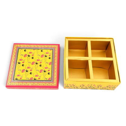 Floral Yellow Laddoo and Sweet Box 4 piece