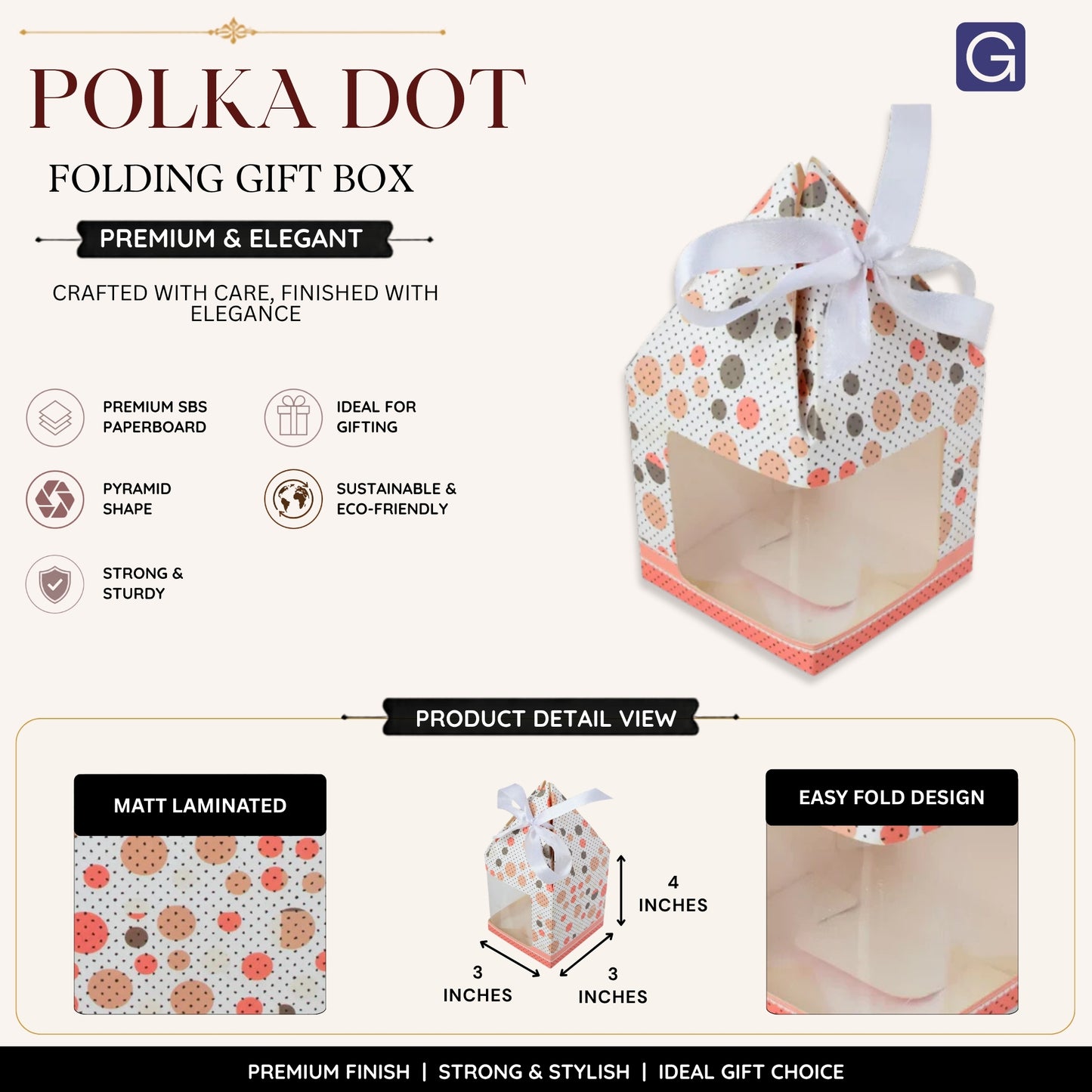 Pyramid Shape Folding Box |Polka Dot Print Premium Gift Box