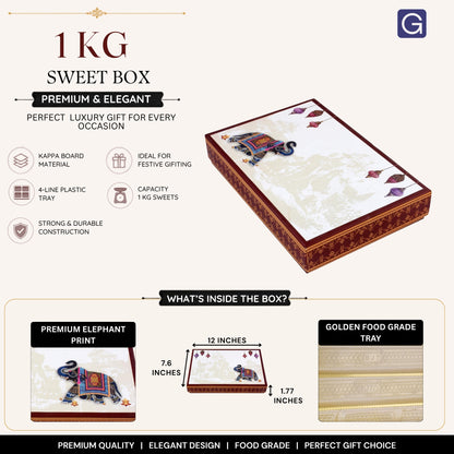 Brown Elephant 4 Line Sweet Box | 1kg Premium Matte Finish Mithai Box
