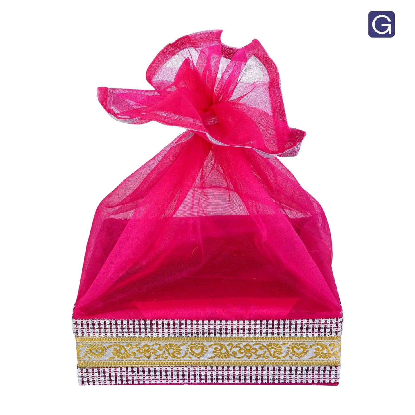 Rani Pink MDF Hamper Basket with Lace | Wedding & Return Gift Packaging