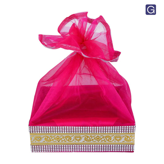 Rani Pink MDF Hamper Basket with Lace | Wedding & Return Gift Packaging