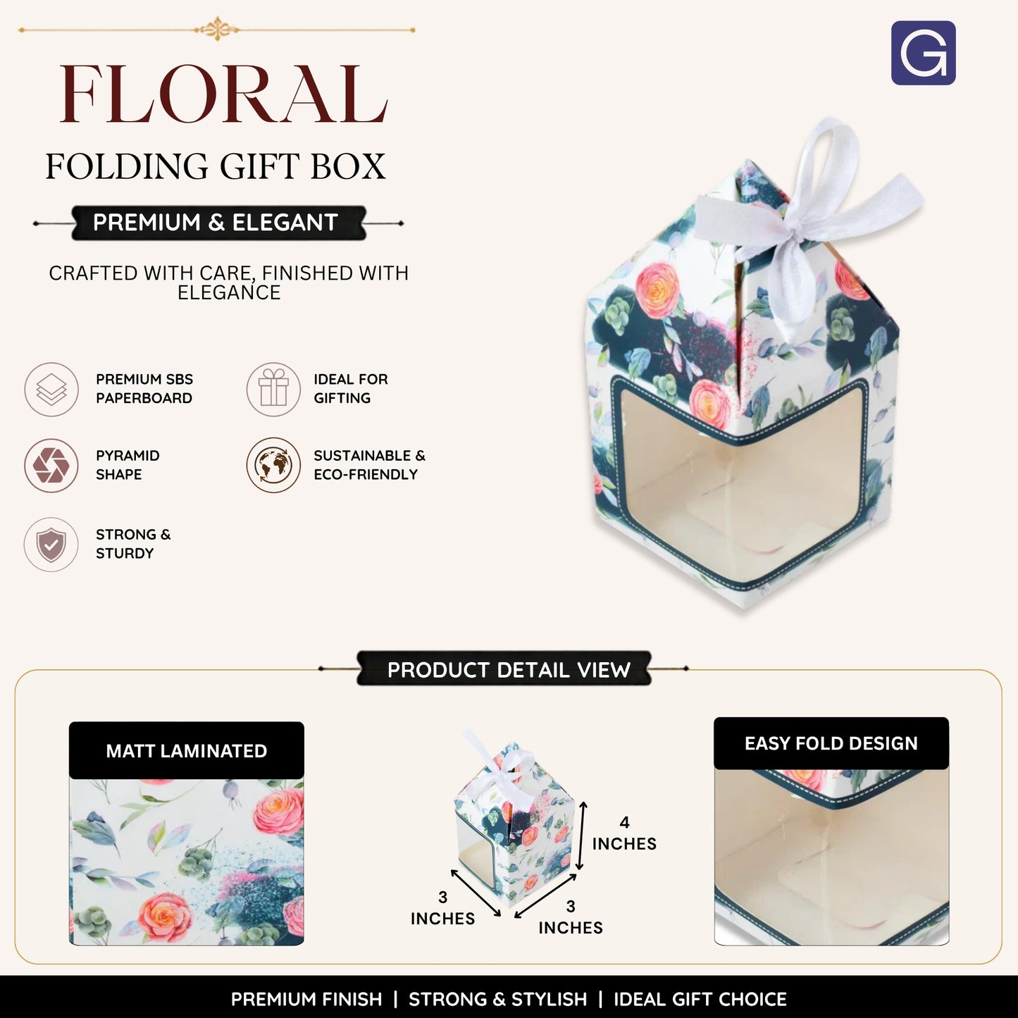 Pyramid Shape Folding Box | Floral Print Premium Gift Box