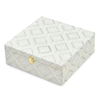 White Lace Fabric Decorative Storage Box with Golden Lock – Empty Gift (26×26×9.5 cm) | Grownex Packaging | wooden box