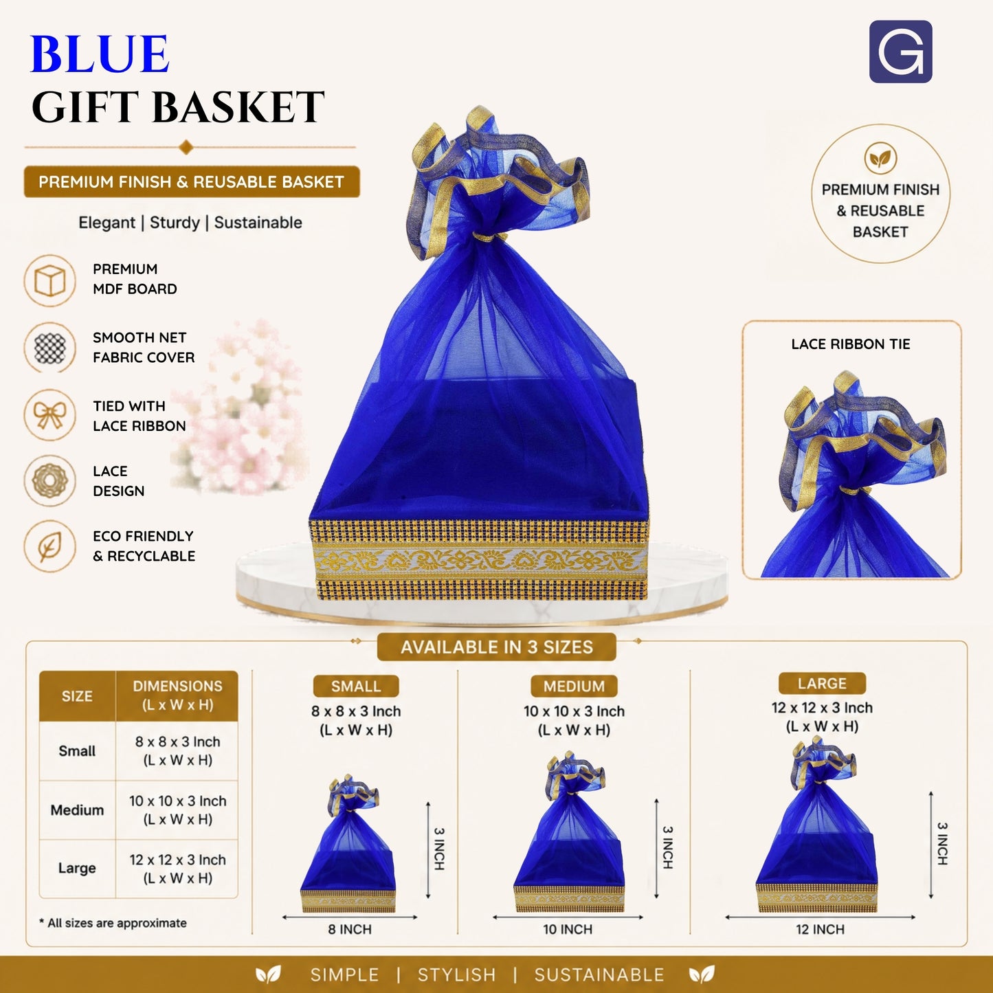 Floral Print Blue Gift Hamper Basket | Festive & Corporate Gift Packaging