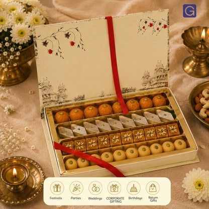 Elephant Print 4 Line File Sweet Box | 1kg Premium Mithai Gift Packaging Box