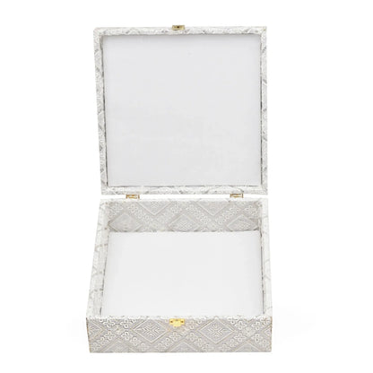 White Lace Fabric Decorative Storage Box with Golden Lock – Empty Gift (26×26×9.5 cm) | Grownex Packaging | wooden box