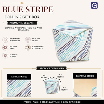 Polygon Shape Folding Box | Blue Stripe Print Premium Gift Box