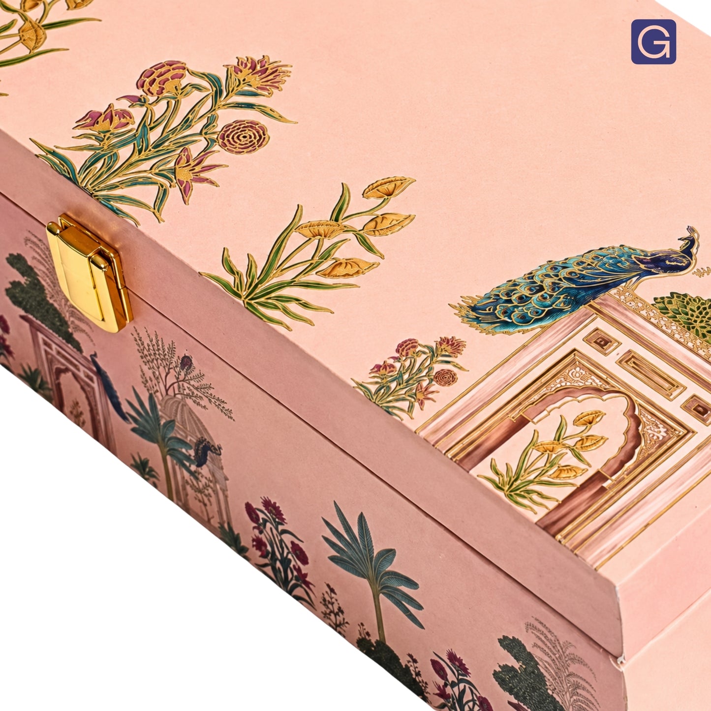 Pink Peacock Wooden Hamper Box with 3 Jars | Gift Box for Festivals & Celebrations