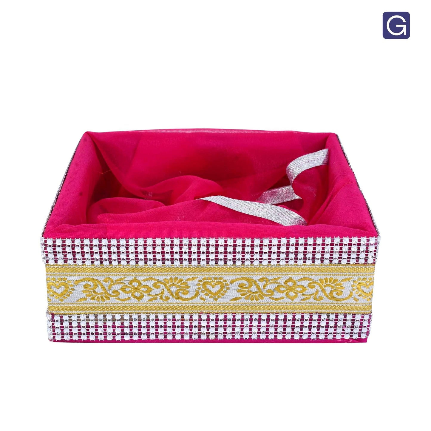 Rani Pink MDF Hamper Basket with Lace | Wedding & Return Gift Packaging