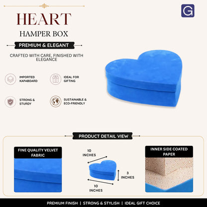 Heart Shape Velvet Hamper Box 10x3 Inch Blue | Gift Box