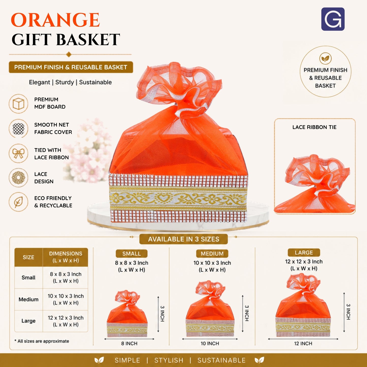 Orange Wooden Gift Hamper Basket | Decorative Basket for Festive Gifting