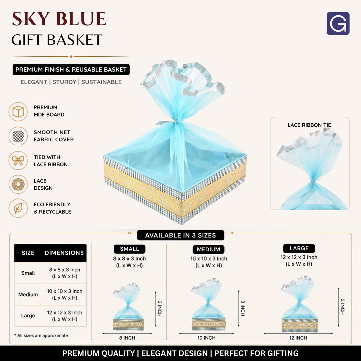 Sky Blue Gift Basket with Lace | Wedding & Return Gift Packaging