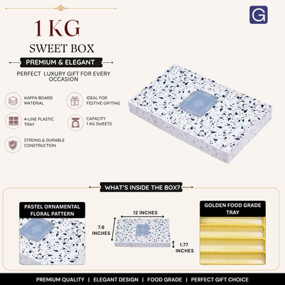 White Floral Sweet Packing Box | 1kg Premium Mithai Gift Packaging Box