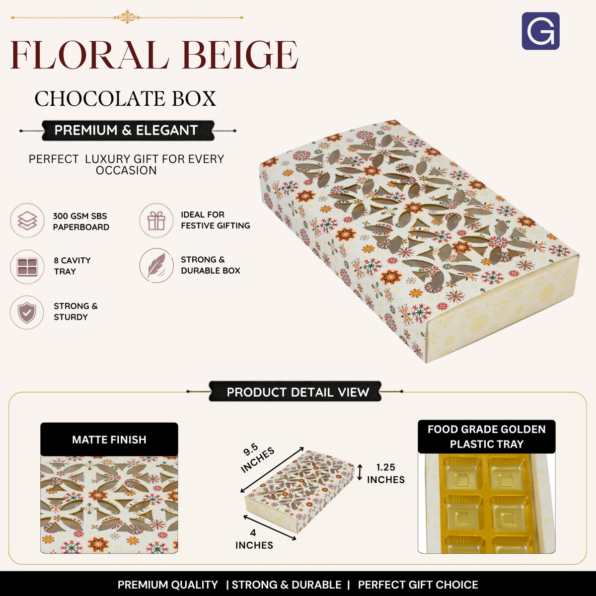 Floral Beige 8 Cavity Folding Chocolate Box