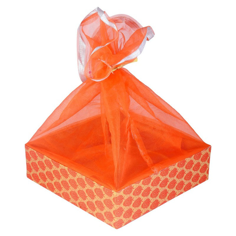 Floral Orange Wooden Basket For Festive Gifting | Grownex Packaging | Basket & Tray