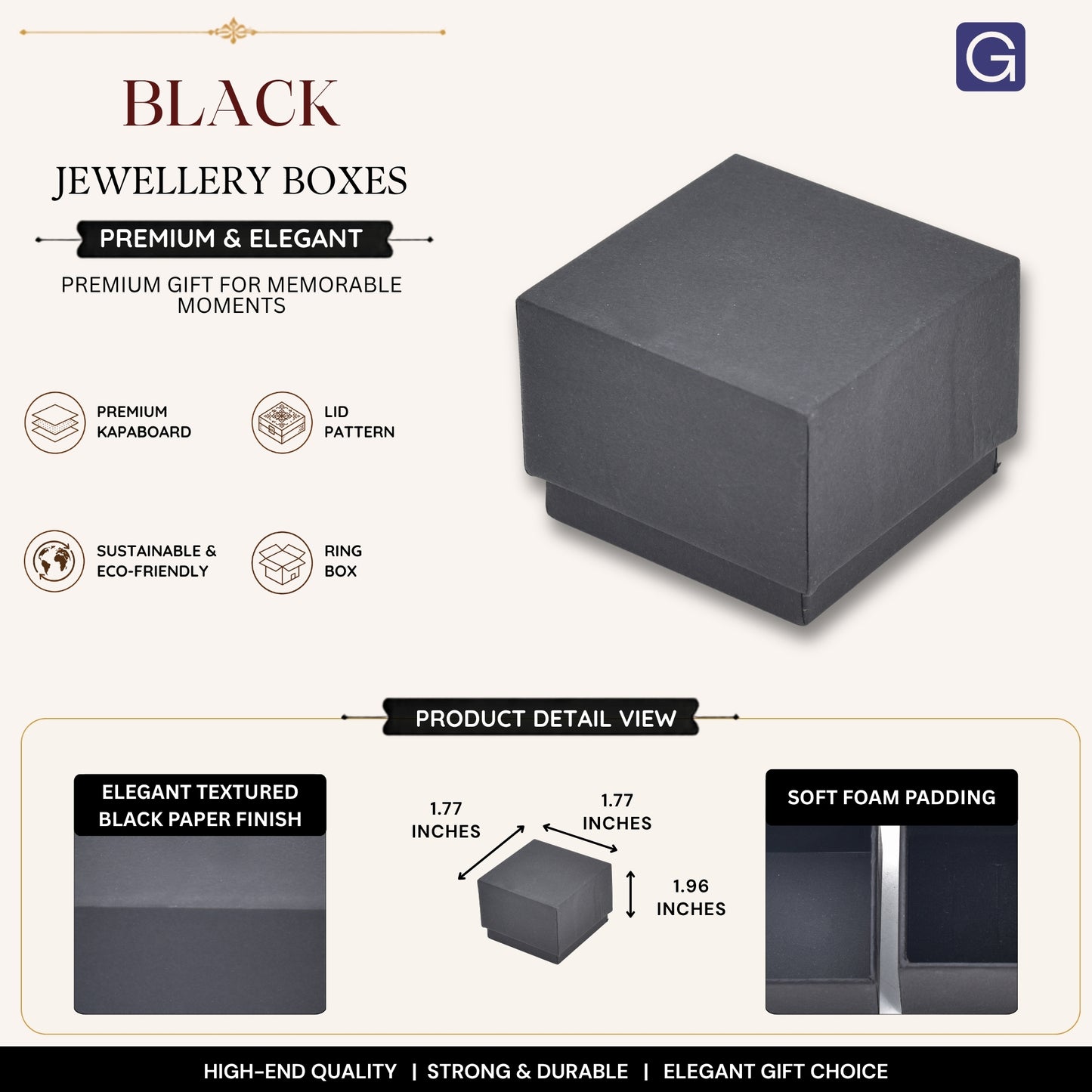 Black Lid Pattern Ring Box | 4.5x4.5x5 cm
