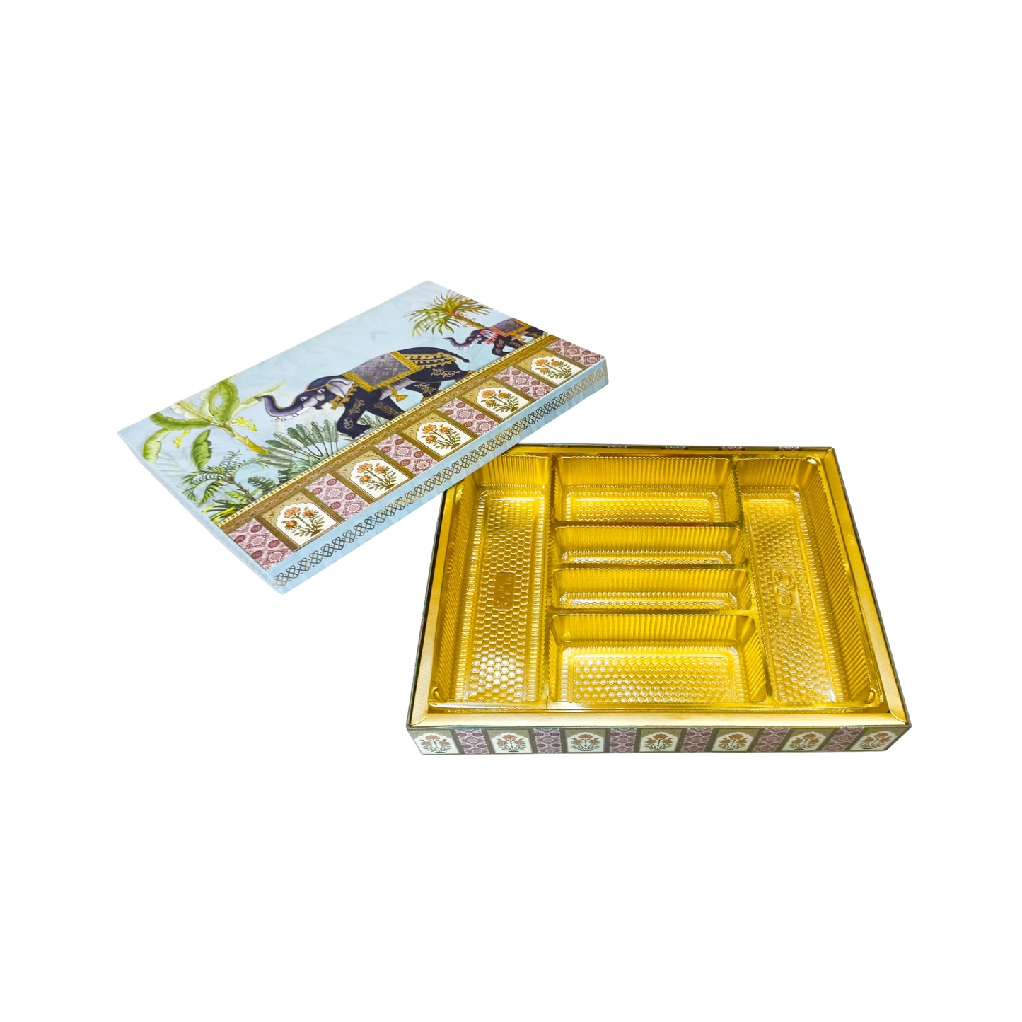 Blue Royal Elephant Foil Print Lawana Box  | Premium Shagun & Wedding Gift Box