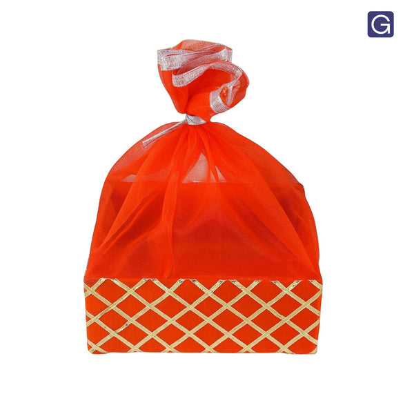 Square Lace Orange Decorative Basket - Front View | Grownex Packaging