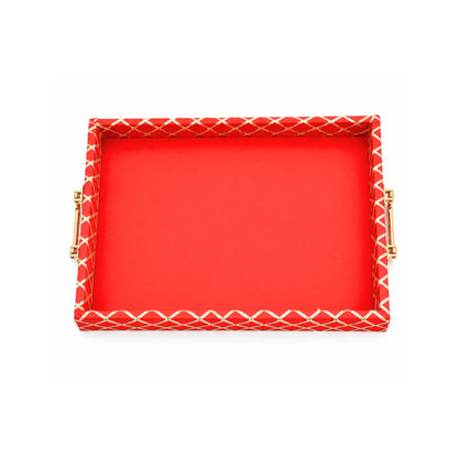Traditional Red Wooden Square Lace Hamper Tray