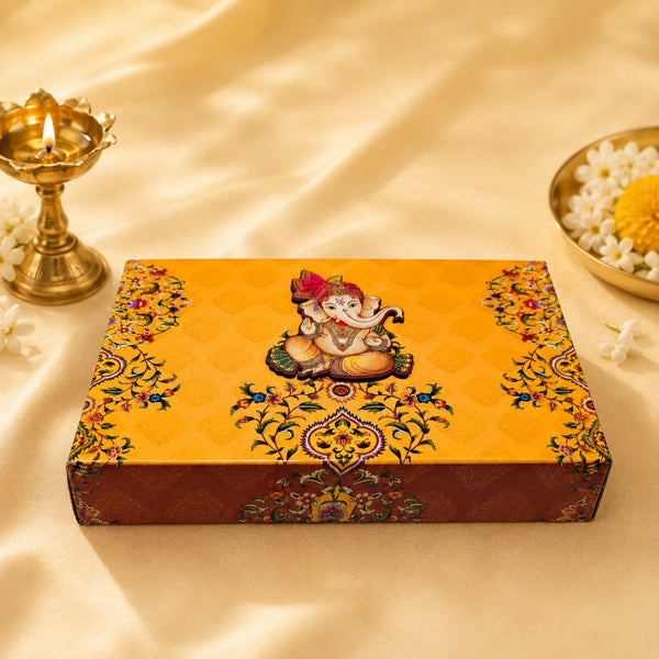 Ganesh Chaturthi Yellow Sweet Box | 4 Compartment Premium Gift Packaging Box