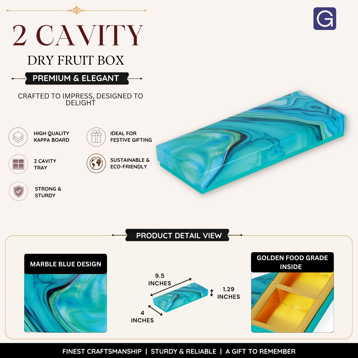 Marble Blue 2 Compartment Dry Fruit Box | Premium Elegant Gift & Storage Box