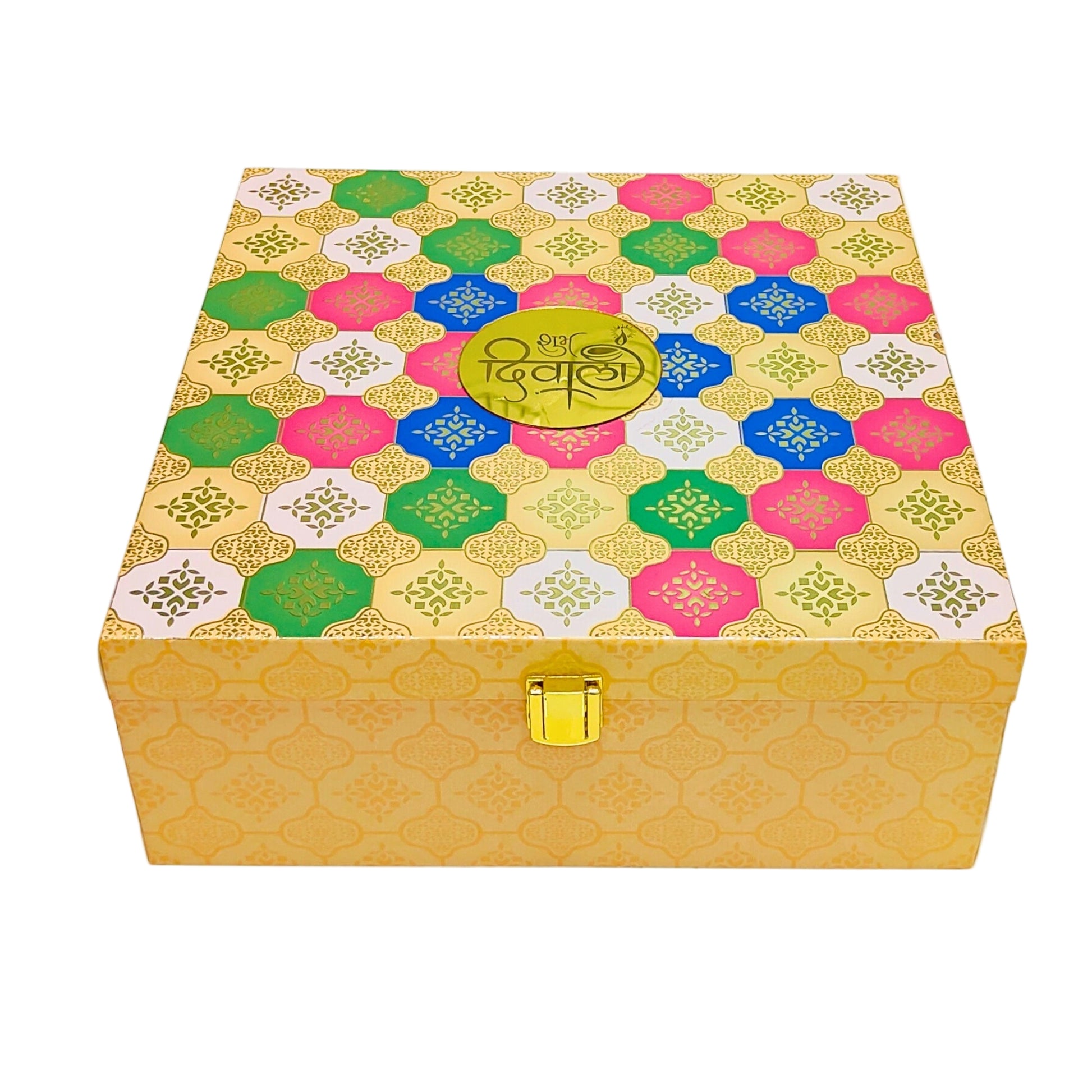 Premium Diwali Gift Box with Decorative Multicolor Design – Festive Packaging for Sweets, Dry Fruits & Gifts | Grownex Packaging |