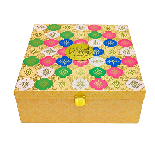 Premium Diwali Gift Box with Decorative Multicolor Design – Festive Packaging for Sweets, Dry Fruits & Gifts | Grownex Packaging |
