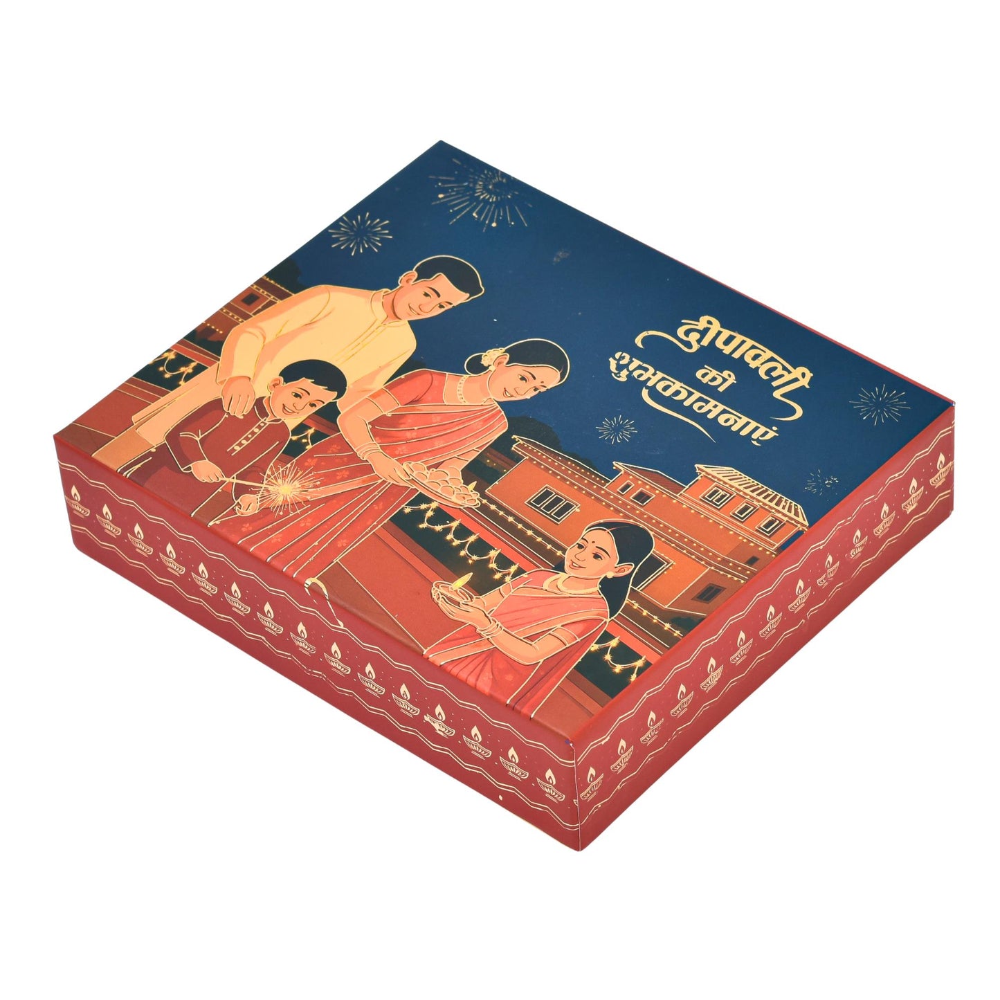 Diwali Family Theme Gold Foil Hamper Gift Box | Grownex Packaging | Hamper Box