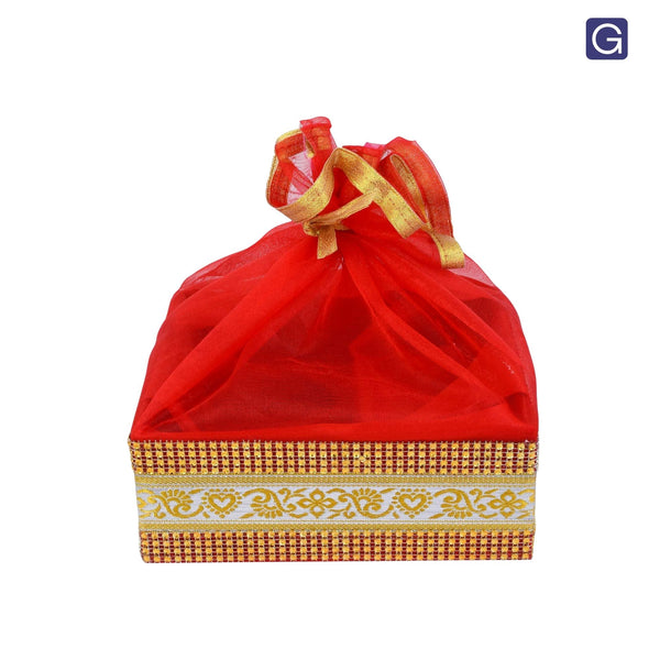 Red Gift Hamper Basket with Lace - Front View | Grownex Packaging