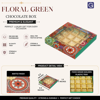Floral Green 16 Cavity Folding Chocolate Box