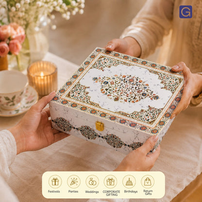 White marble hamper box packed for gifting