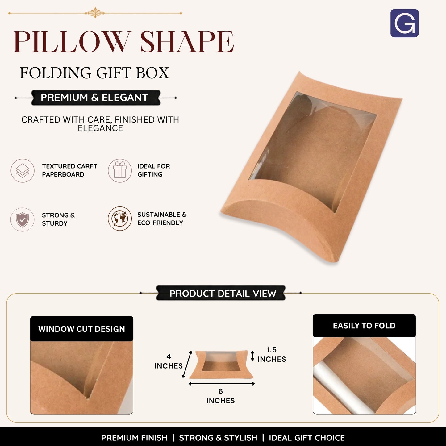 Brown Pillow Shape Folding Box | Kraft Gift Packaging Box