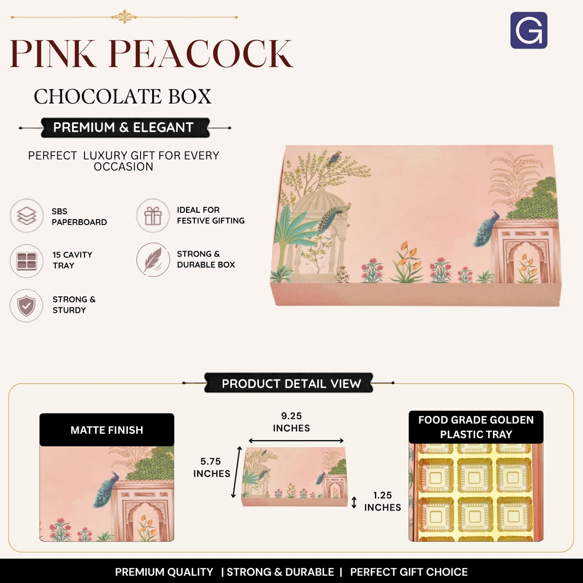 Pink Peacock 15 Cavity Folding Chocolate Box horizontal