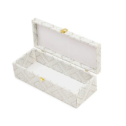 Premium White Embroidered Fabric Storage & Gift Box with Lock – 33x13.5x10 cm | Grownex Packaging | wooden box