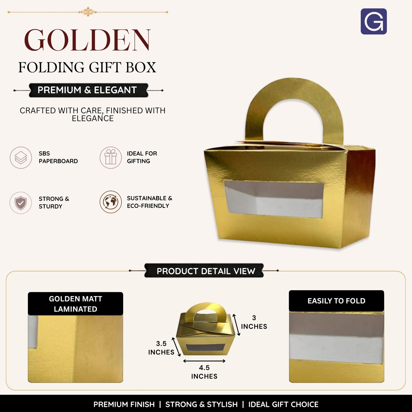 Golden Handle Folding Box | Premium Gold Gift Packaging Box