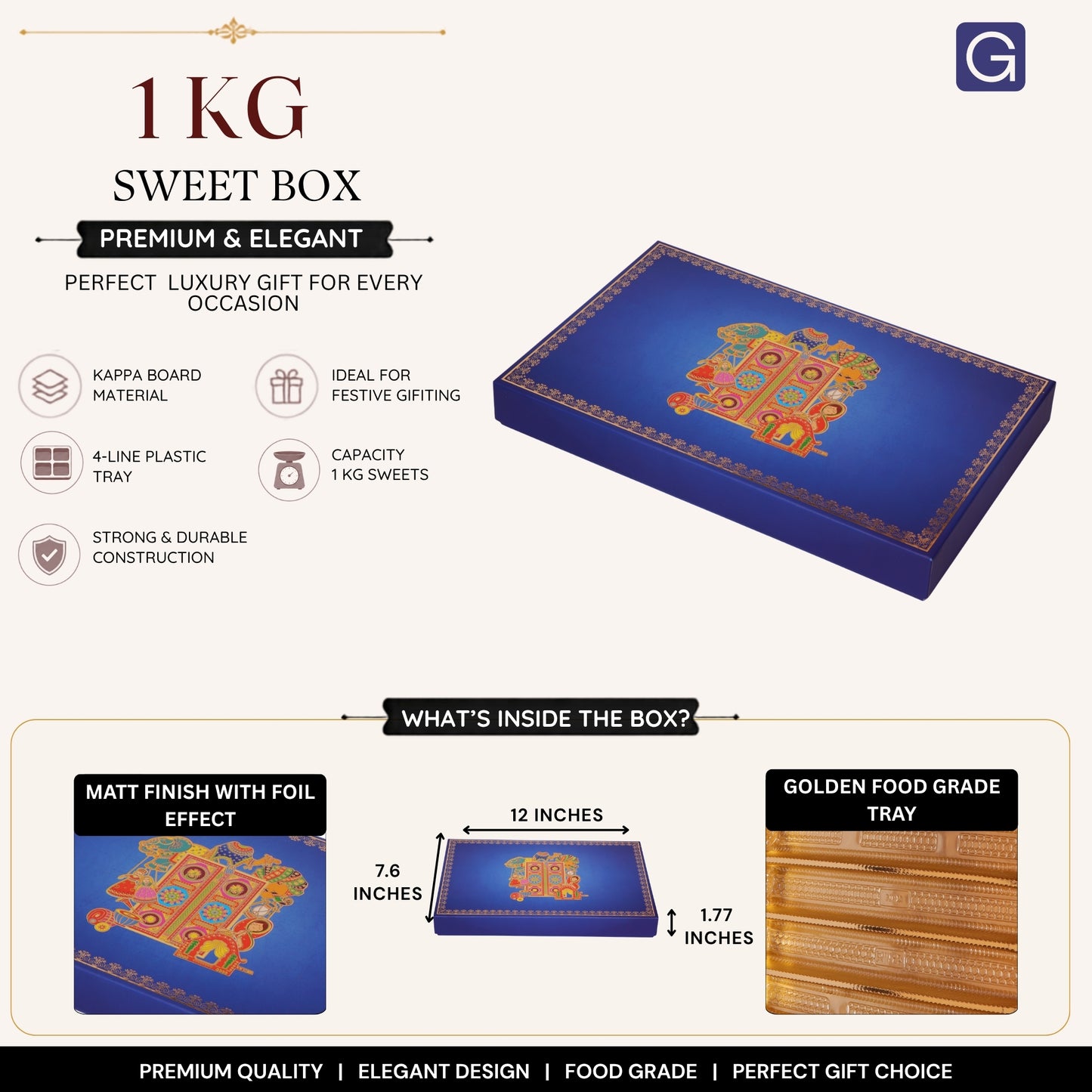 Big Size Blue Foil 4 Line Sweet Box | 1kg Premium Matte Finish Mithai Gift Box