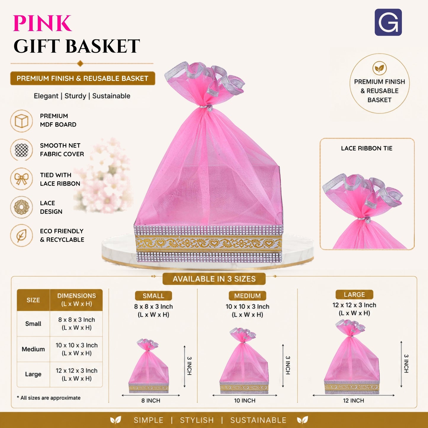 Baby Pink Gift Basket with Lace | Wedding & Return Gift Packaging