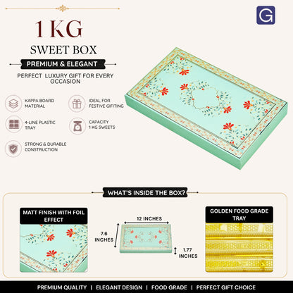 Sea Green Lotus Print Foil Sweet Box | 1kg Premium Matte Finish Mithai Gift Box