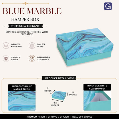 Gift Marble Blue Hamper Box 9.5x7x3 Inch | Luxury Gift Box