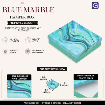 Gift Marble Blue Hamper Box 9.8x8.5x2.5 Inch | Luxury Gift Box