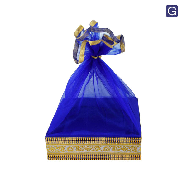 Floral Print Blue Gift Hamper Basket - Front View | Grownex Packaging